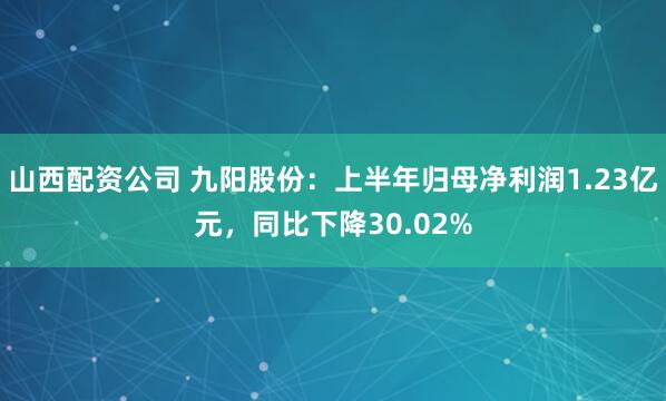 山西配资公司 九阳股份：上半年归母净利润1.23亿元，同比下降30.02%